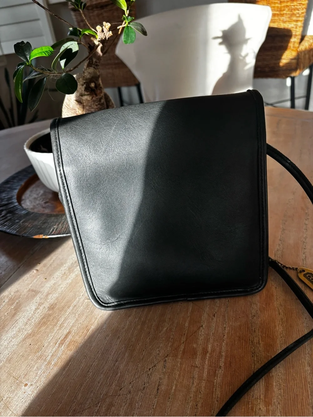 Coach VTG Black Leather Crossbody with Gold Turnlock